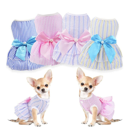 Summer Gingham Dog Dress | Adorable Pet Apparel with Bow Details and Lightweight Design for Small Dogs and Cats