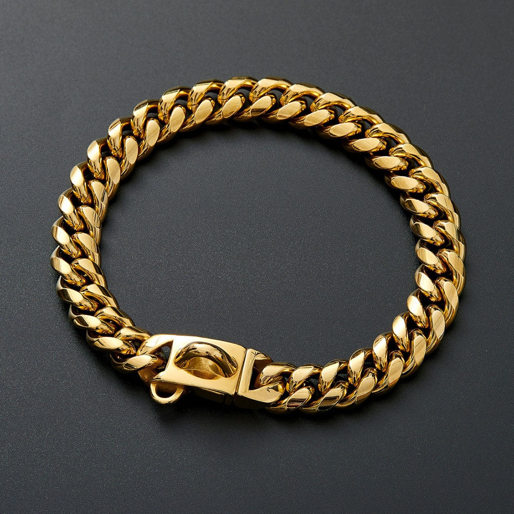 15mm Gold Dog Chain Collar | Strong Stainless Steel Cuban Link Necklace for Dogs with Heavy-Duty Buckle