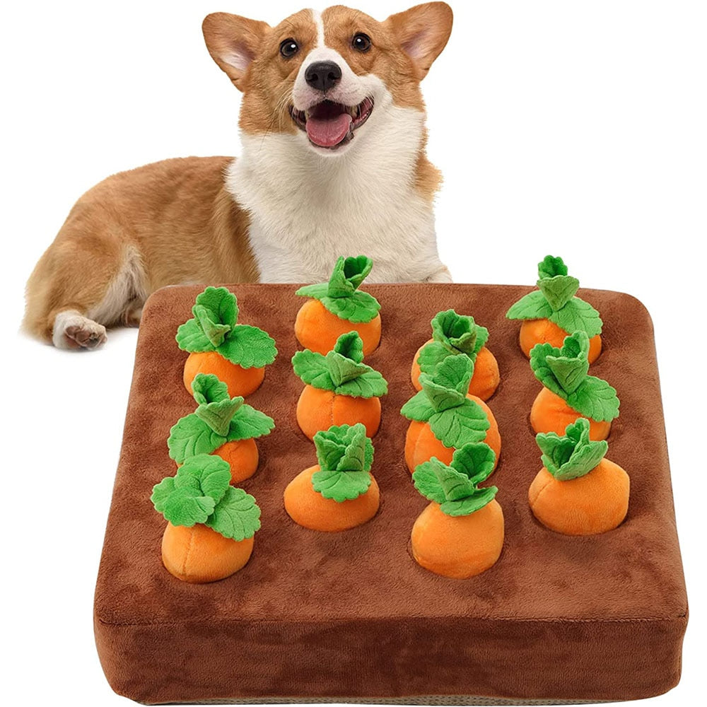 Interactive Dog Toys Carrot Snuffle Mat | Stress Relief Puzzle Toy for Dogs with 4 or 12 Chewable Carrots | Ideal for Mental Stimulation and Nosework