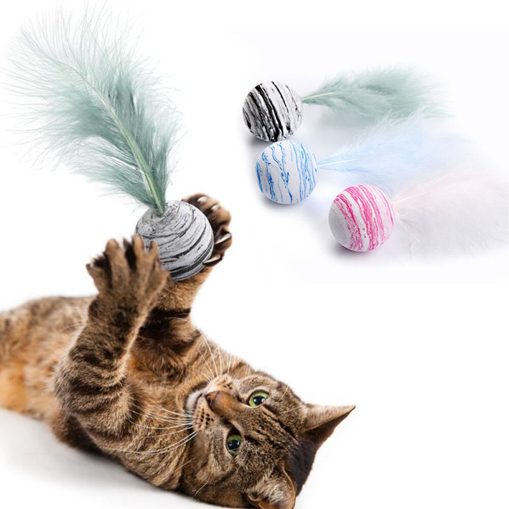 Interactive Cat Feather Ball Toy | Playful Foam Star Ball with Feather for Kittens and Puppies | Perfect for Throwing and Chasing