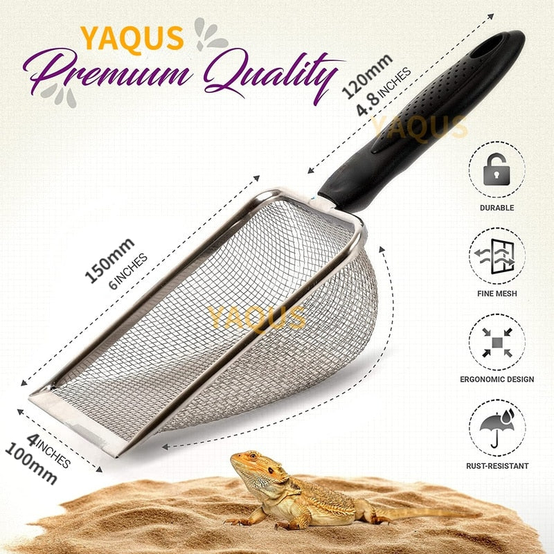 Stainless Steel Reptile Sand Sifter Scoop | Durable Fecal and Litter Shovel for Terrariums