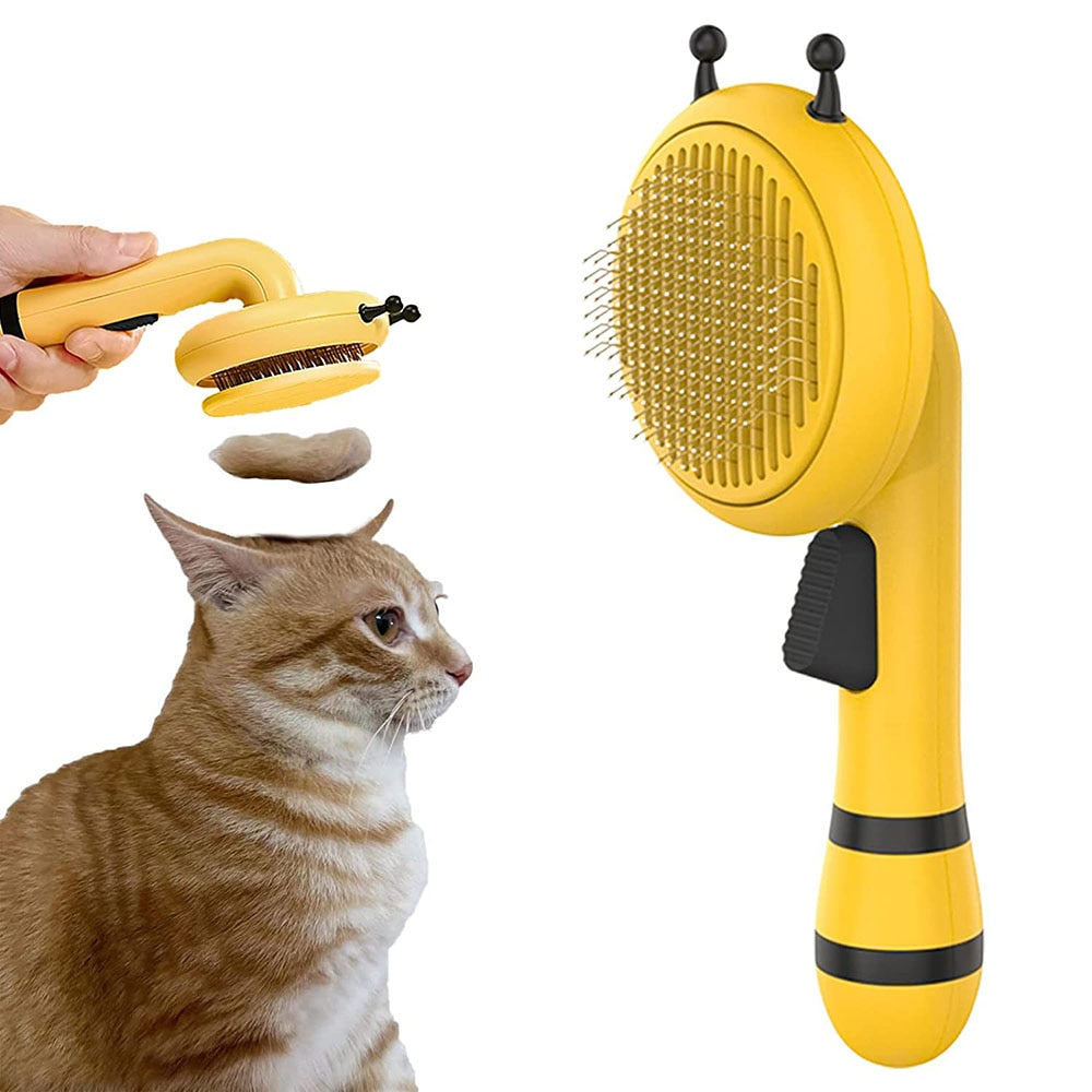 Bee Shape Pet Grooming Brush | Self-Cleaning Slicker for Cats & Dogs Removes Tangled Hair & Massages
