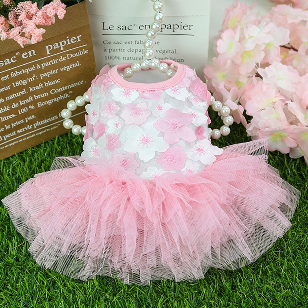Lace Chiffon Floral Pet Dress | Summer Wedding Party Costume for Small Dogs & Cats