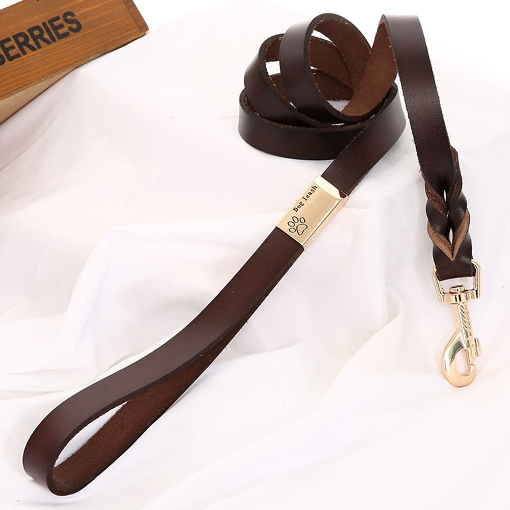 Braided Leather Dog Leash 130cm Durable Training Lead | Perfect for Walking Large, Medium, and Small Dogs in Brown & Black
