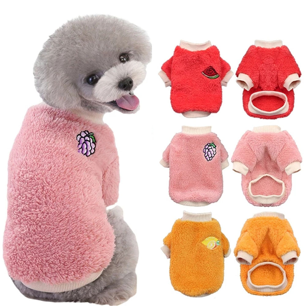 Soft Fleece Dog Coat Jacket | Winter Warm Pet Clothes for Small to Medium Dogs & Cats | Available in Fun Fruit Designs