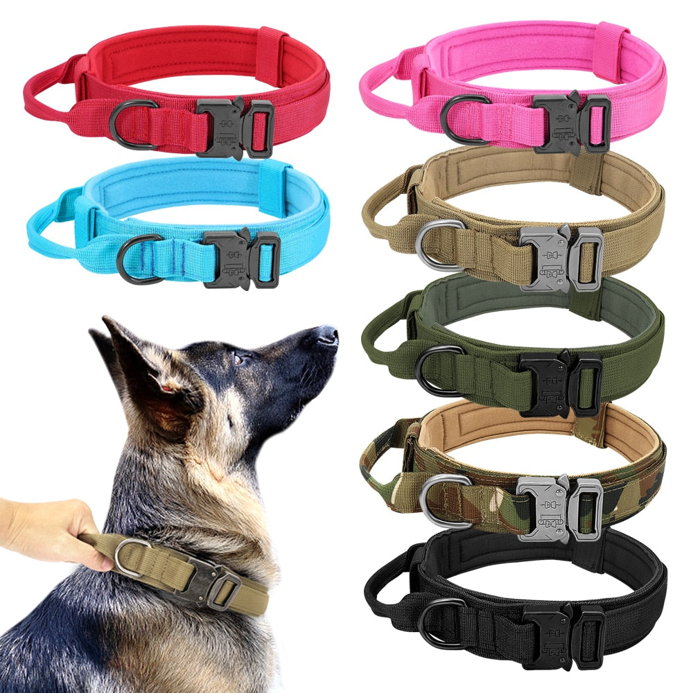 Durable Tactical Dog Collar | Military Nylon Pet Collar with Handle for Medium and Large Dogs | Adjustable for Training and Outdoor Use