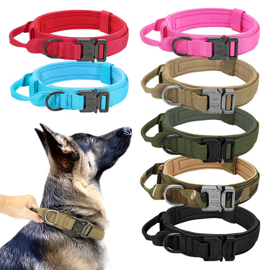 Durable Tactical Dog Collar | Military Nylon Pet Collar with Handle for Medium and Large Dogs | Adjustable for Training and Outdoor Use