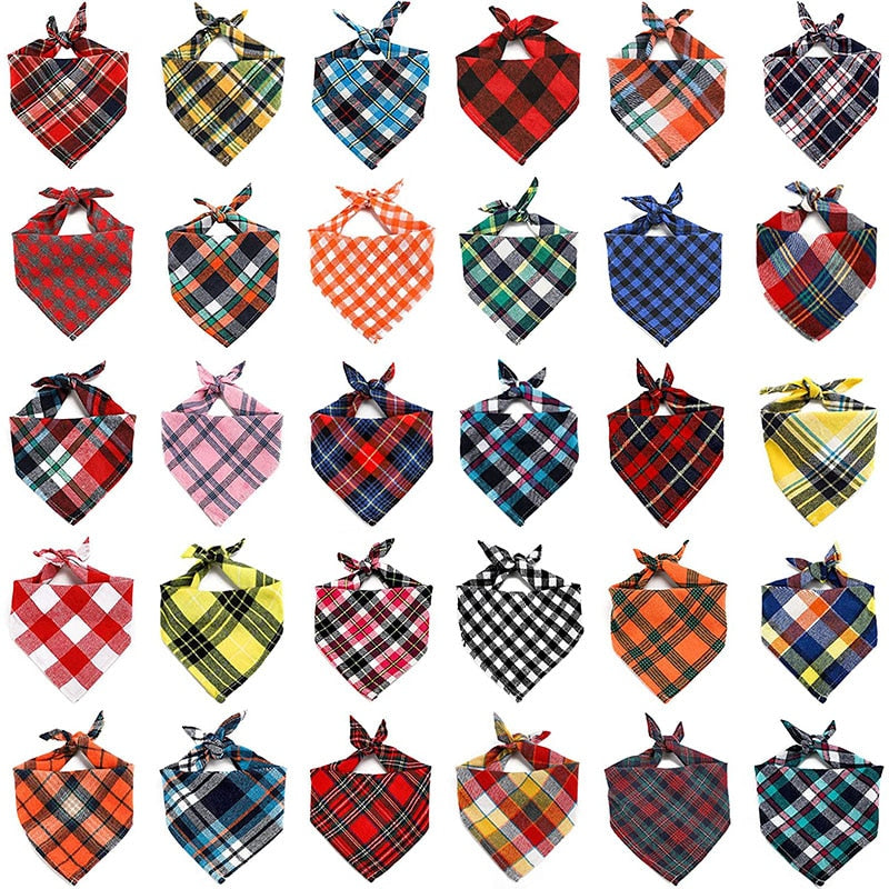 Plaid Pet Bandana Cotton Handkerchief | Soft and Comfortable Triangular Bandanas for Dogs and Cats