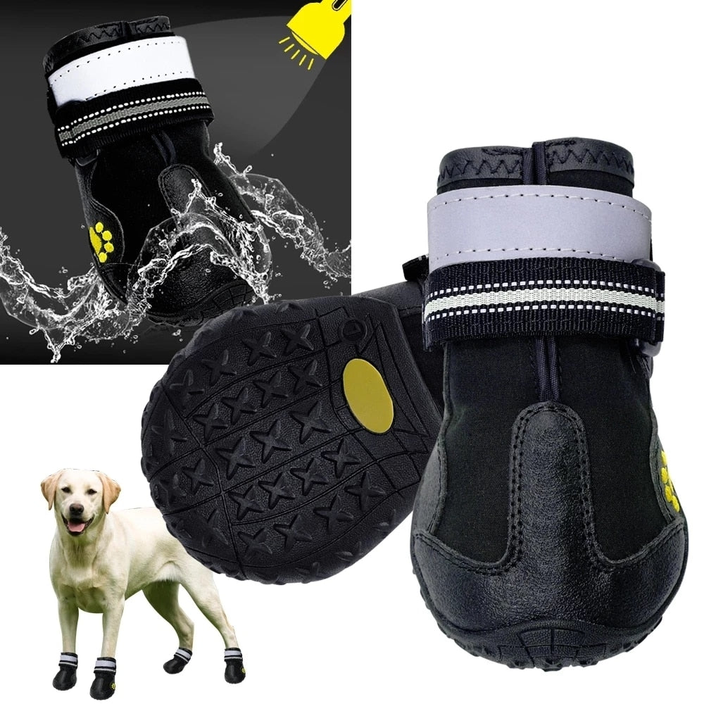 Reflective Waterproof Dog Boots Set | Anti-Slip Snow & Rain Pet Footwear for Medium & Large Dogs