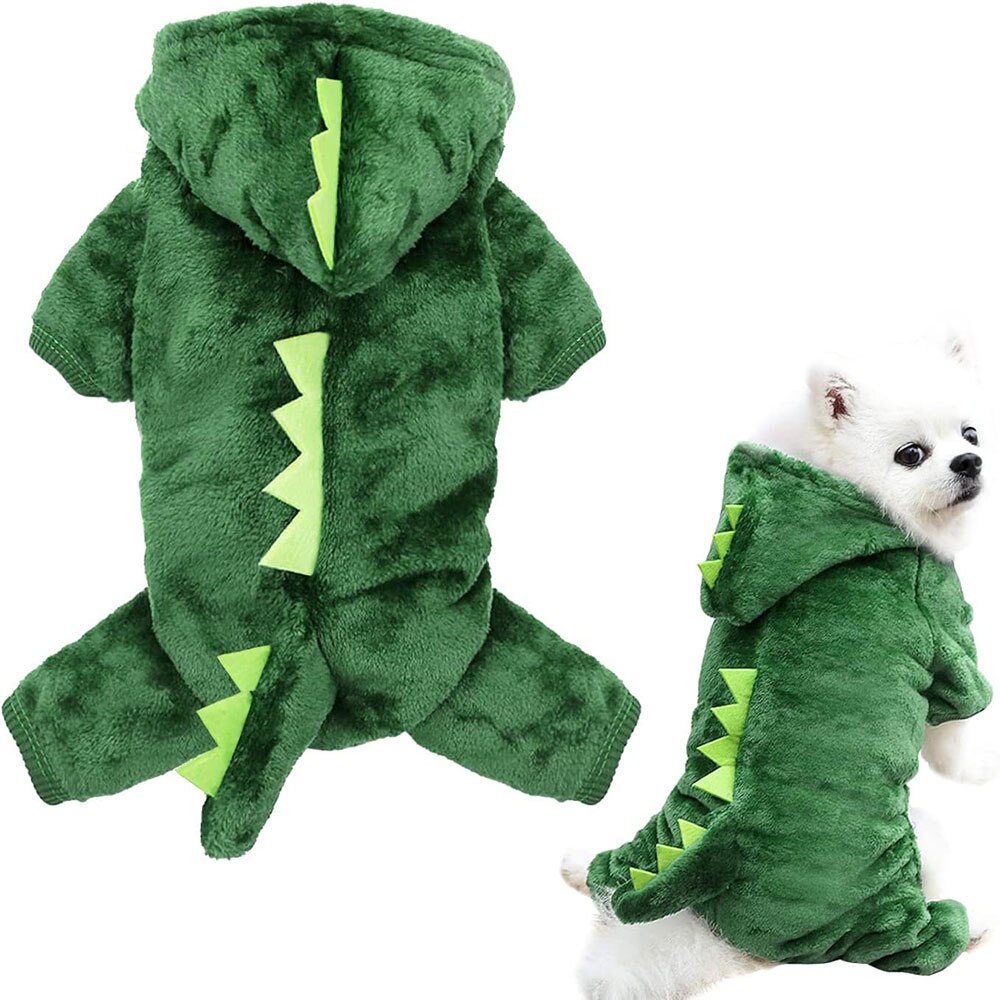 Cute Dinosaur Pet Hoodie | Adorable Dino Design Warm Fleece Pet Costume for Small Dogs and Cats, Perfect for Halloween or Winter