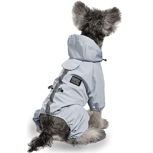 Reflective & Adjustable Dog Raincoat | Waterproof Windproof Hooded Cloak for Pets with Quick Dry Fabric and 4-Leg Coverage
