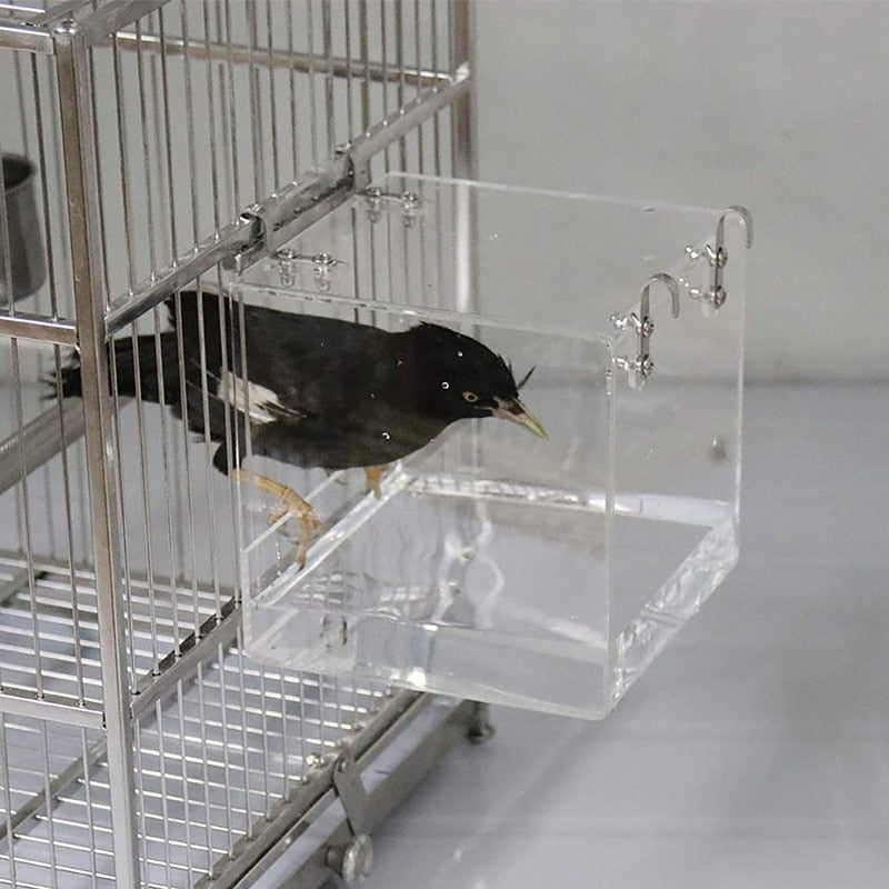 Transparent Acrylic Bird Bath Box | Hanging Water Bath Tub for Parrots and Small Birds