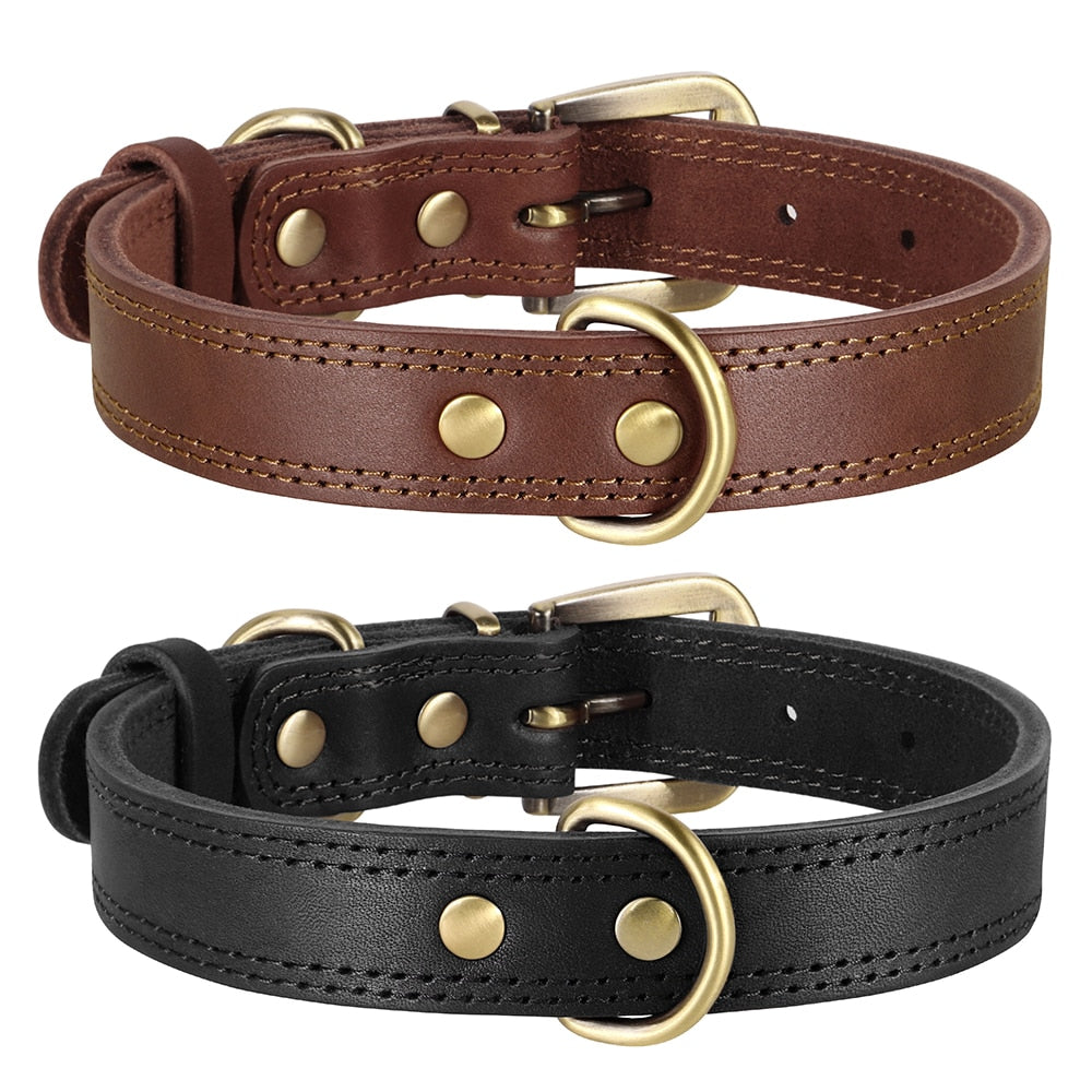 Durable Leather Dog Collar | Real Leather Adjustable Collar for Medium & Large Dogs | Training & Hunting