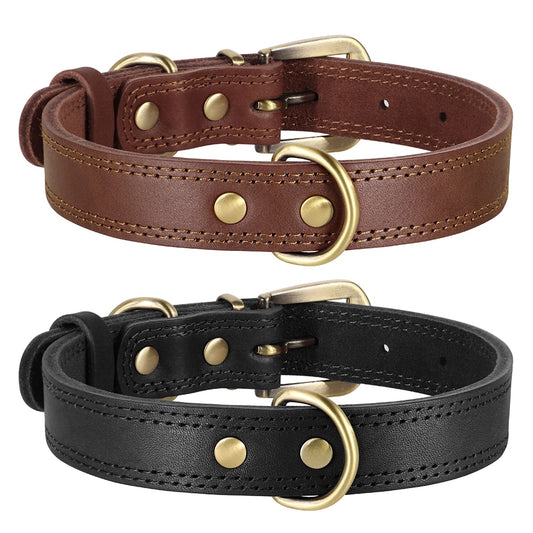 Durable Leather Dog Collar | Real Leather Adjustable Collar for Medium & Large Dogs | Training & Hunting