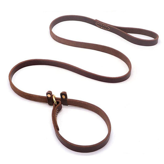 Pet Dog Flat Slip Lead British Style Leather Dog Leash | Durable, Adjustable Slip Loop Lead for Walking & Showing