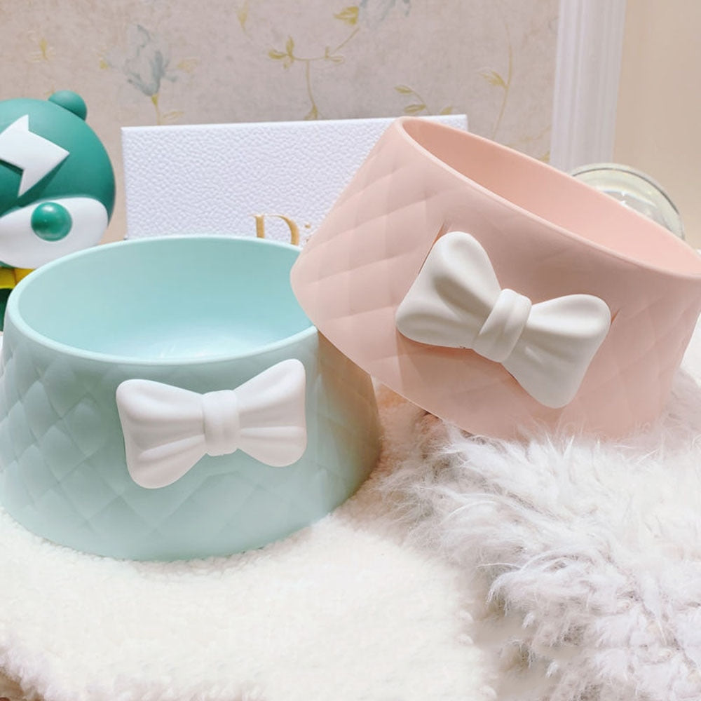 Stylish Bowknot Pet Food Bowl | Trapezoidal Anti-Skid Design for Small Dogs & Cats