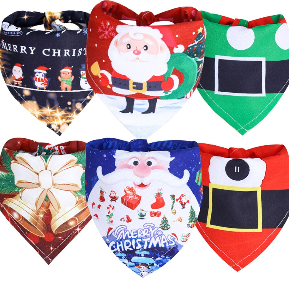 Christmas Holiday Dog Bandana Set | Festive Santa & Tree Designs for Puppies and Small Dogs