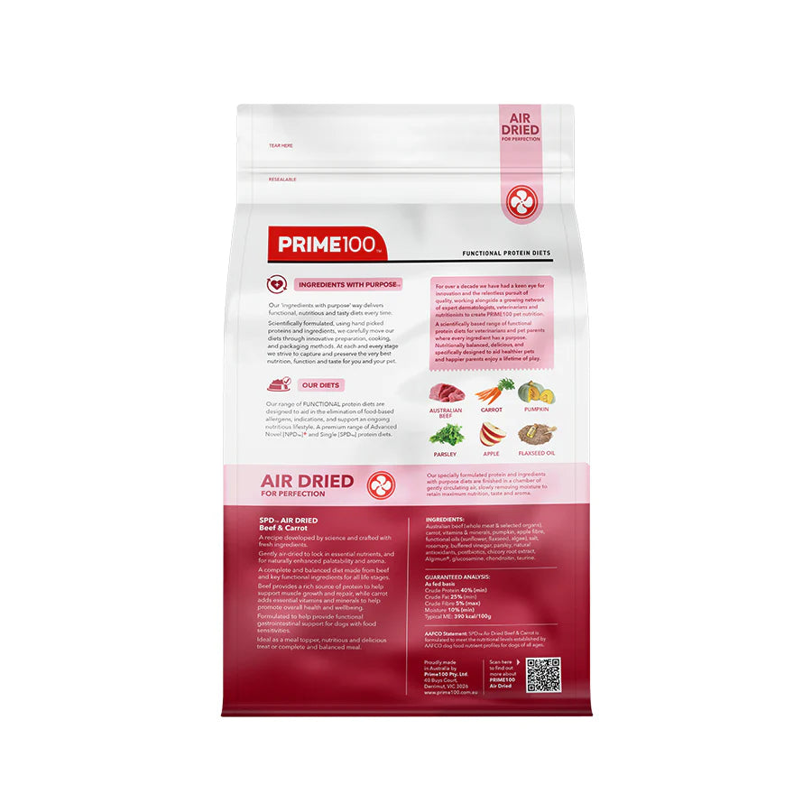 Prime100 SPD Air Dried Beef & Carrot Food