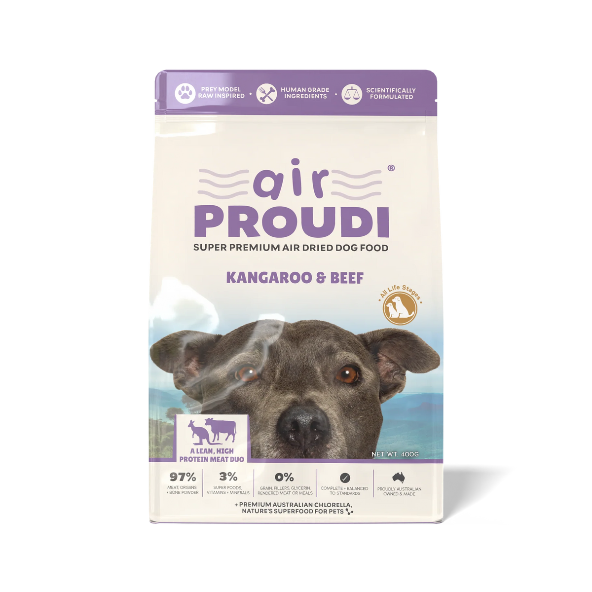 Air Proudi Kangaroo & Beef Air Dried Dog Food — packaging example; choose your pack size