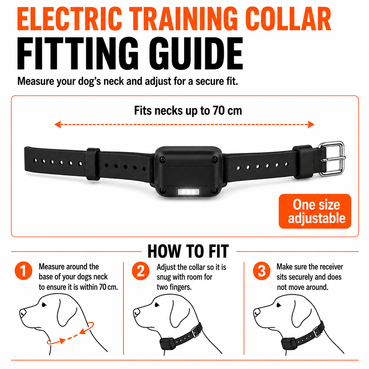 Size guide for 800m Remote Dog Training Collar | 1–3 Dogs