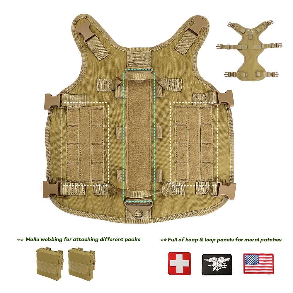 Adjustable Tactical Dog Harness Vest for Medium Large Dogs with Detachable Pouches | Military Pet Training Outdoor Gear