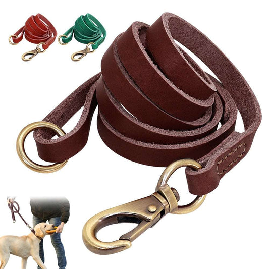 1.5m Genuine Leather Dog Leash | Real Leather Pet Walking and Running Leash Lead for Small, Medium, Large Dogs and Cats