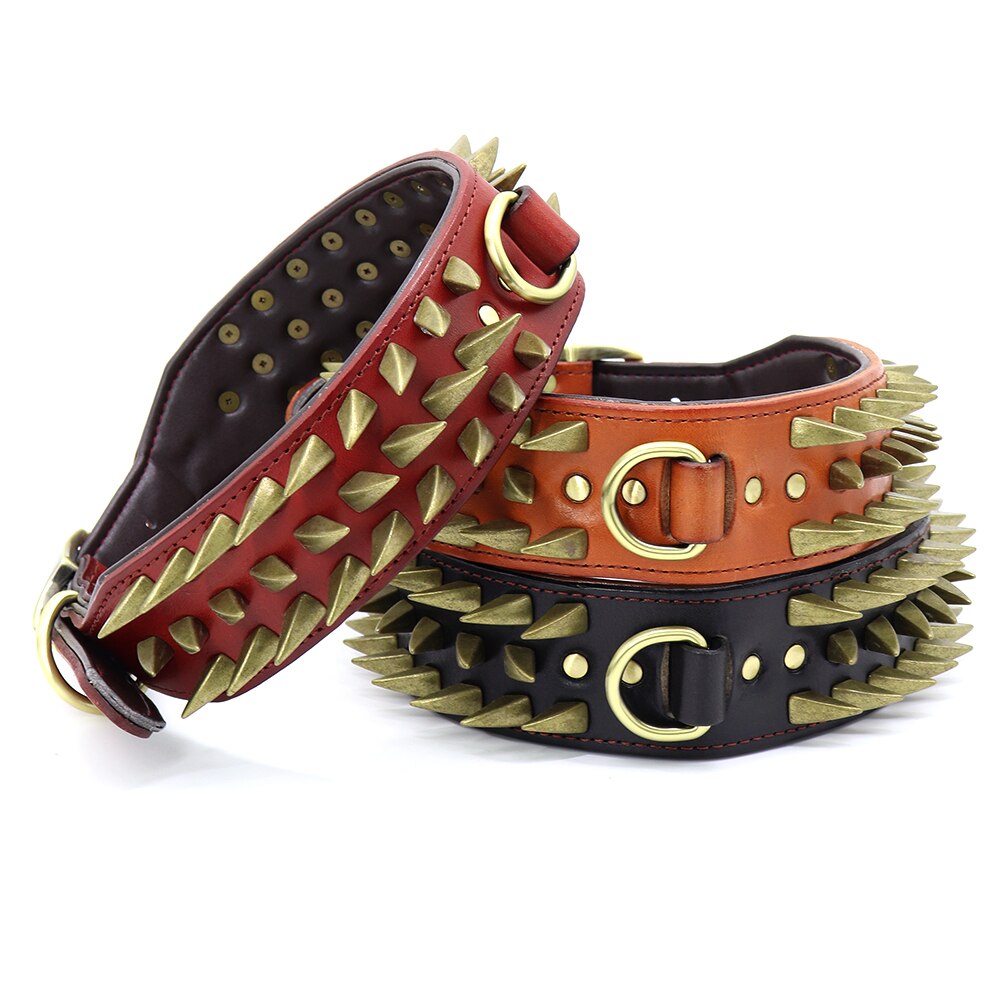 Durable Spiked Studded Leather Dog Collar | Strong Collars for Medium & Large Dogs