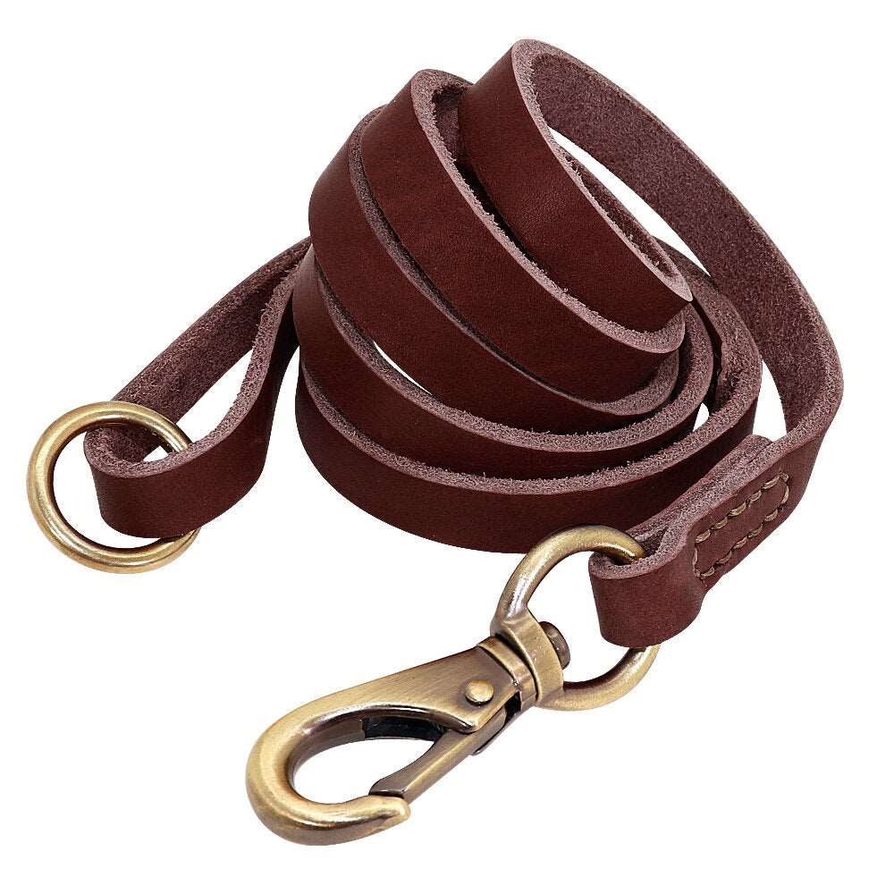 1.5m Genuine Leather Dog Leash | Real Leather Pet Walking and Running Leash Lead for Small, Medium, Large Dogs and Cats