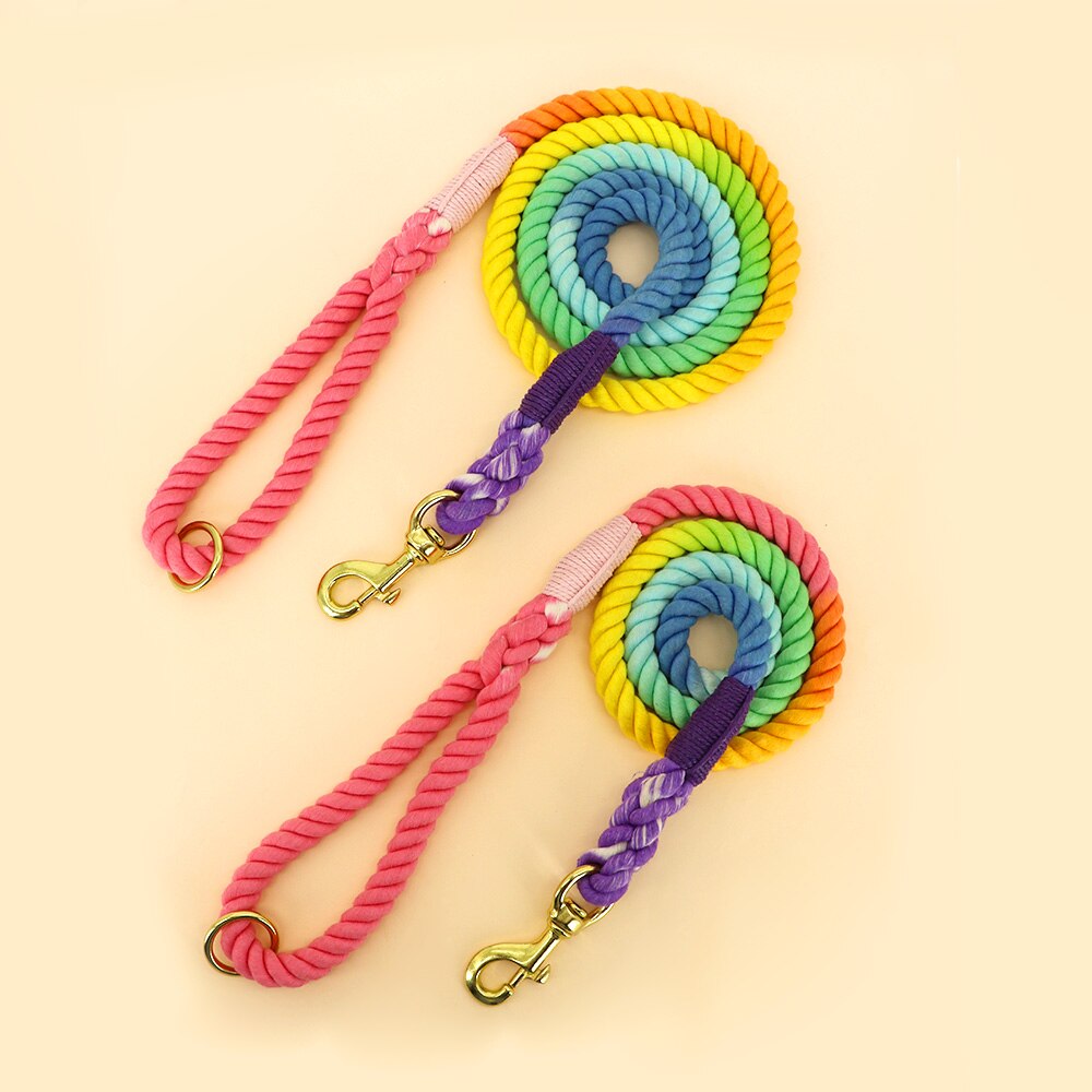 Rainbow Nylon Leash for Dogs and Cats | Walking, Running and Training Leash Strap with Traction Rope