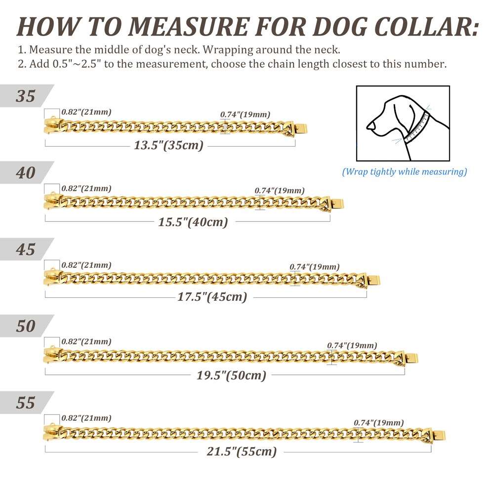 19mm Stainless Steel Dog Chain Collars | Pet Training & Show Collar for Medium and Large Dogs