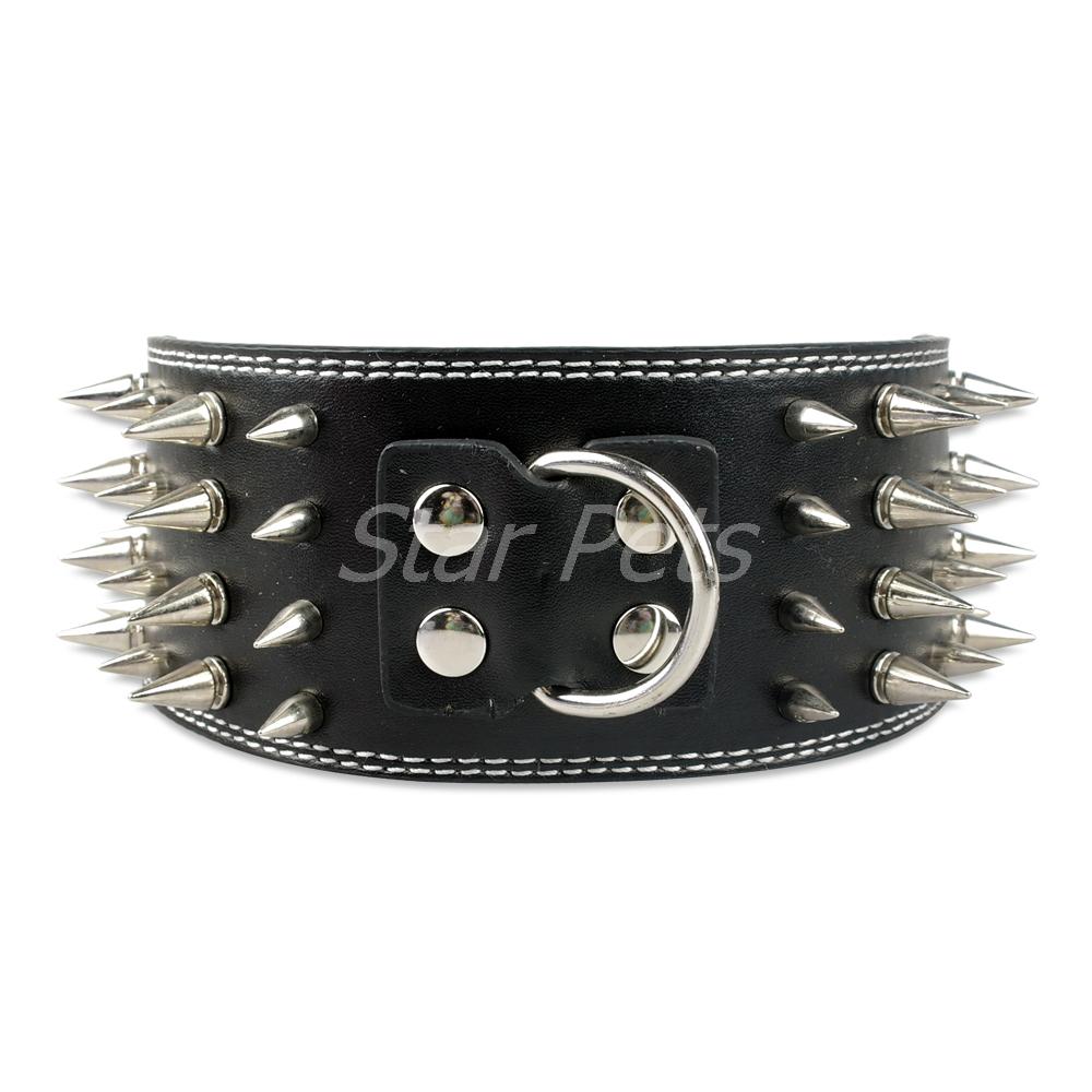 Wide Spiked Studded Leather Dog Collars for Medium to Large Dogs | 3-Inch Width, Durable Design