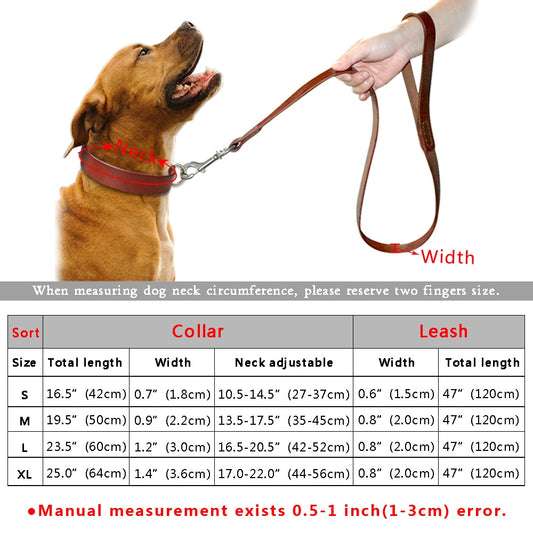 Genuine Leather Dog Collar & Leash Set