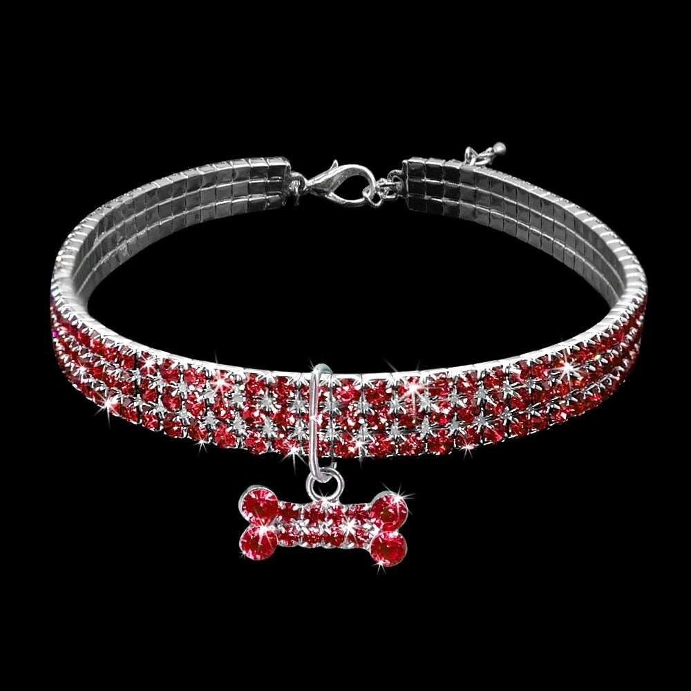 Bling Rhinestone Dog and Cat Collar | Crystal Puppy Pet Collars with Leash for Small to Medium Dogs