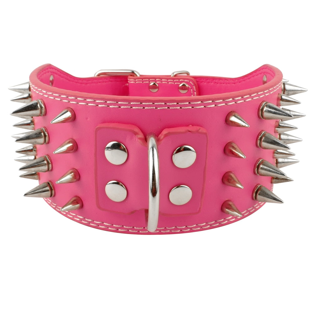 Wide Spiked Studded Leather Dog Collars for Medium to Large Dogs | 3-Inch Width, Durable Design