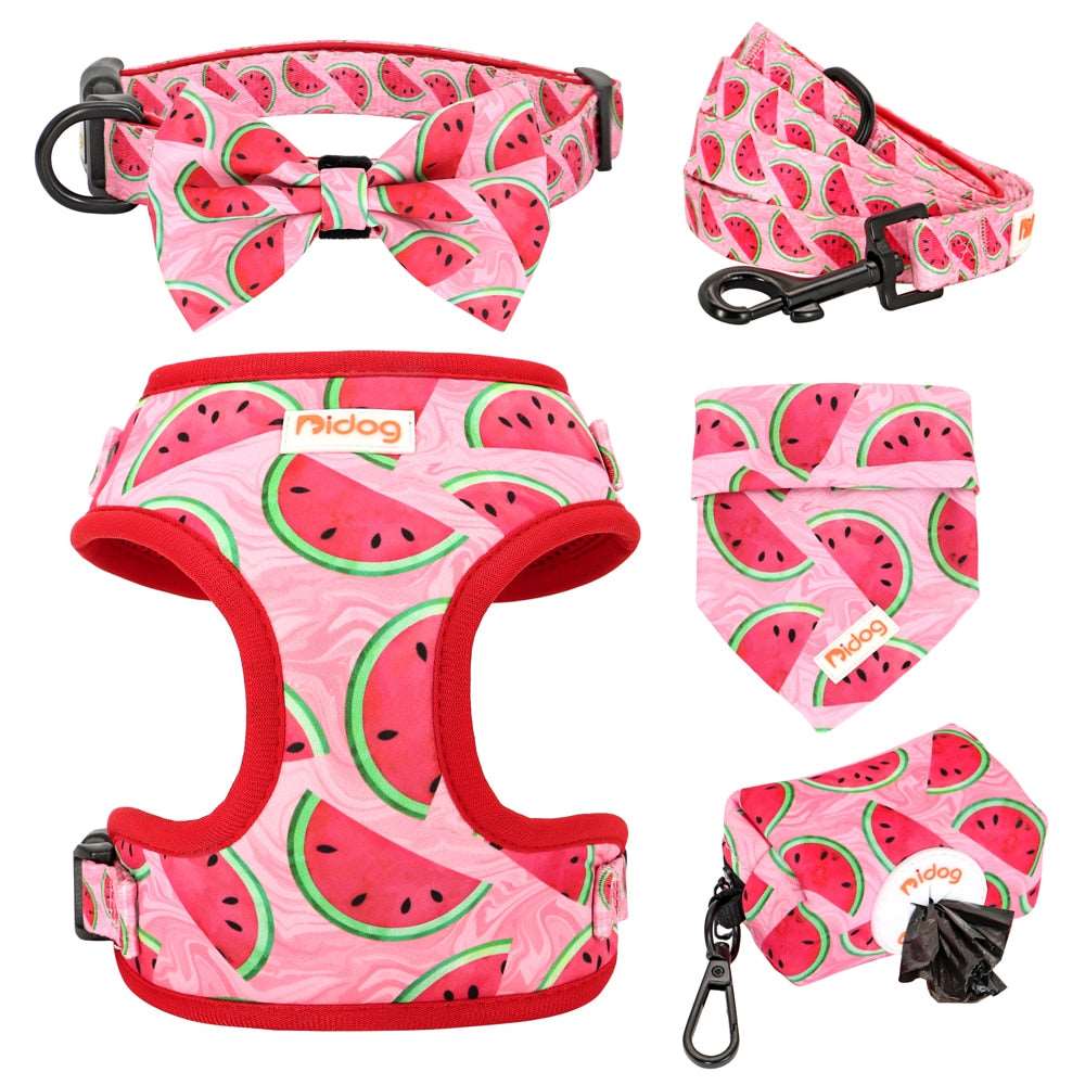 6-Piece Fashion Printed Dog Harness Set | Matching Collar, Leash, Poop Bag, and Bandana | For Small to Medium Dogs