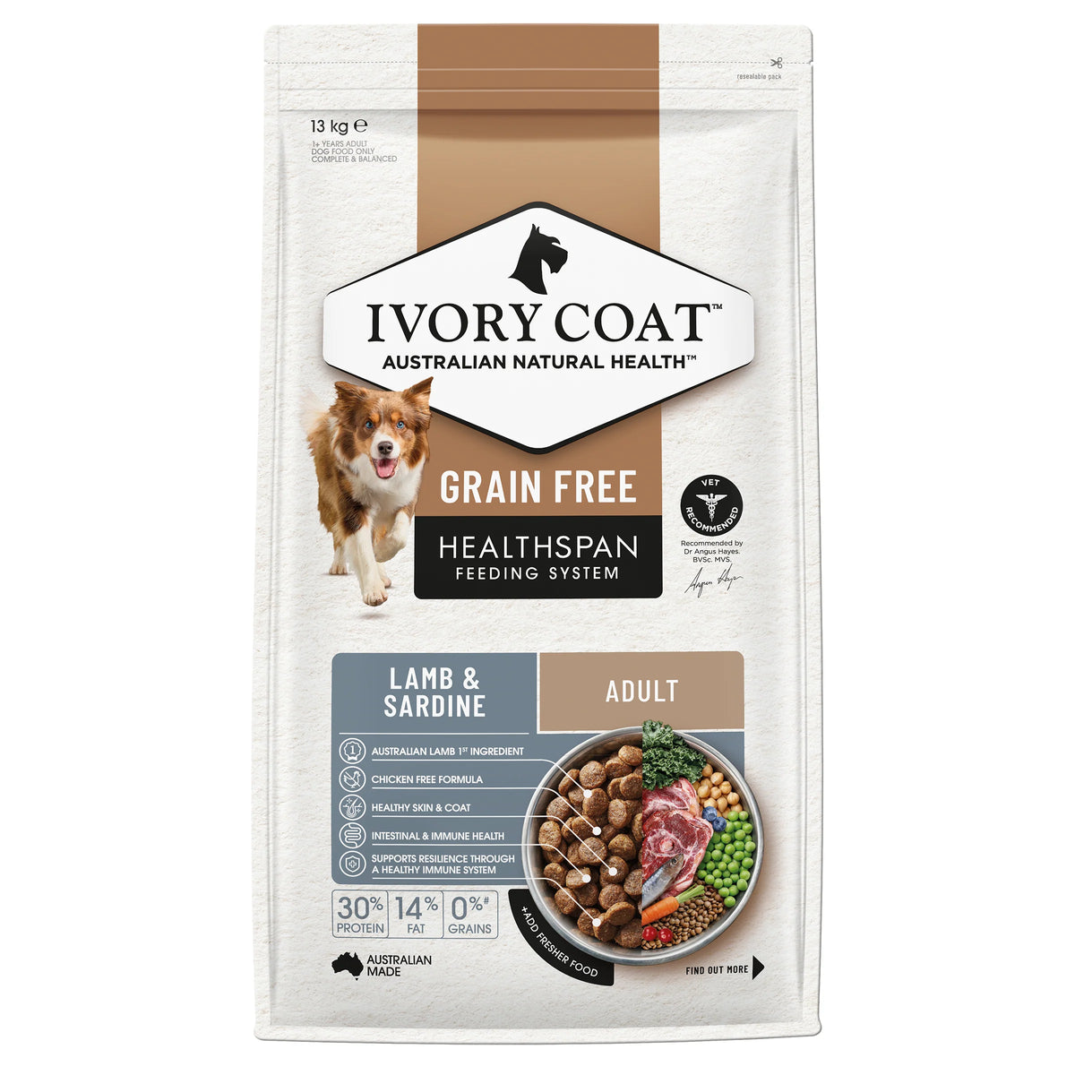Ivory Coat Adult Dog Grain Free Lamb & Sardine Food