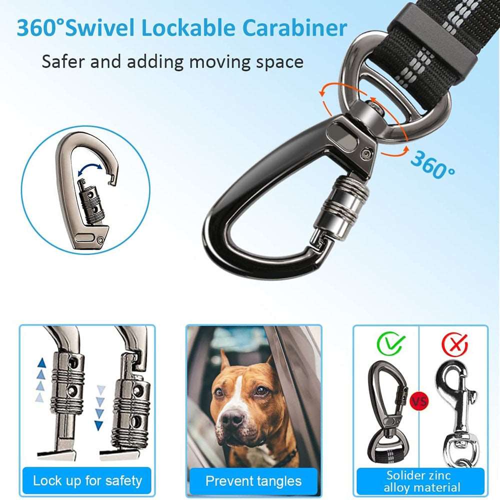 3-in-1 Dog Car Seatbelt | Pet Safety Belt with Clip Hook, Bungee Design, and Swivel Carabiner for Dogs