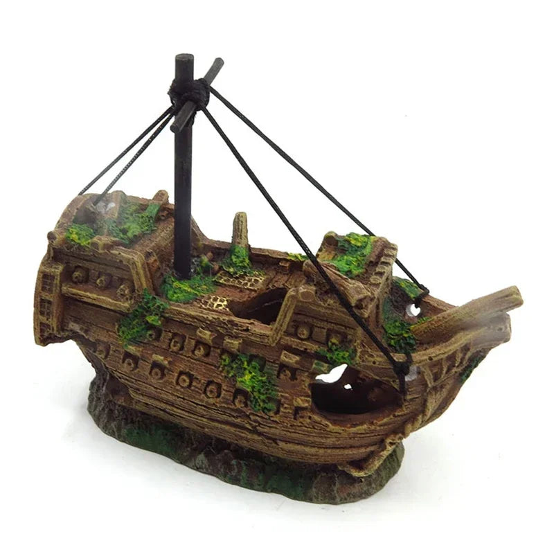 Resin Shipwreck Aquarium Ornament | Decorative Boat for Creative Fish Tank Landscaping