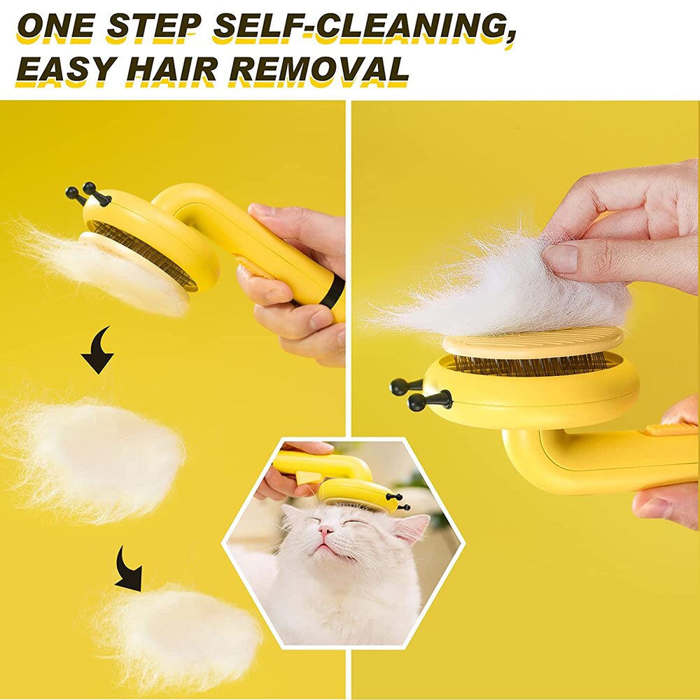 Bee-Shaped Grooming Comb | Self-Cleaning Brush for Cats and Dogs | Massages and Removes Tangled Hair