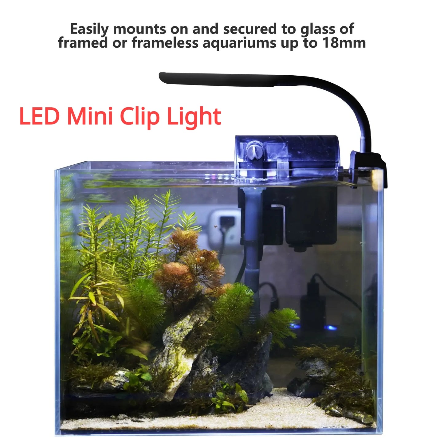 Mini Clip-On LED Aquarium Light | Four Colour Full Spectrum Fish Tank Lamp for Plant Growth & Decoration