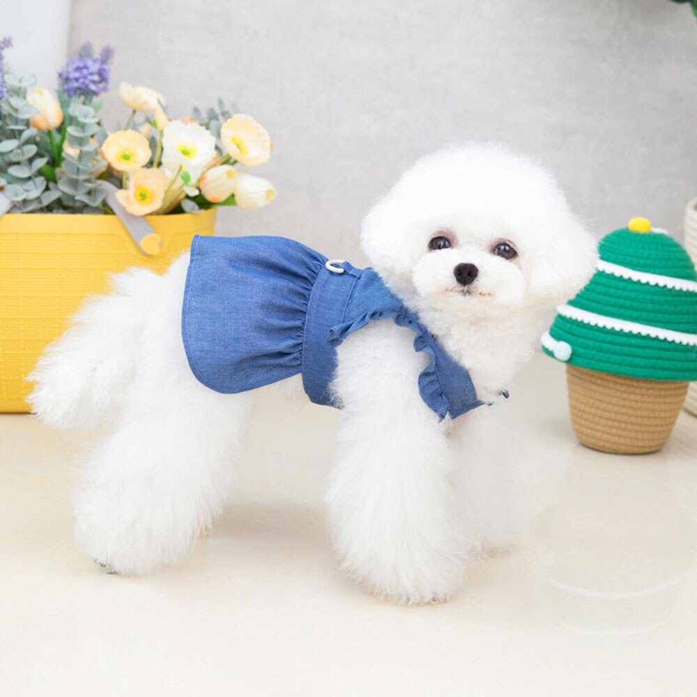 Denim Dress with Harness Hole | Summer Pet Dress for Small Dogs and Cats