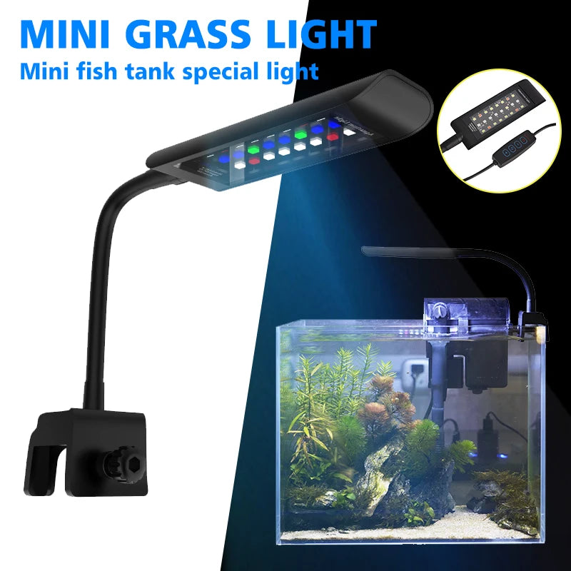 Mini Clip-On LED Aquarium Light | Four Colour Full Spectrum Fish Tank Lamp for Plant Growth & Decoration