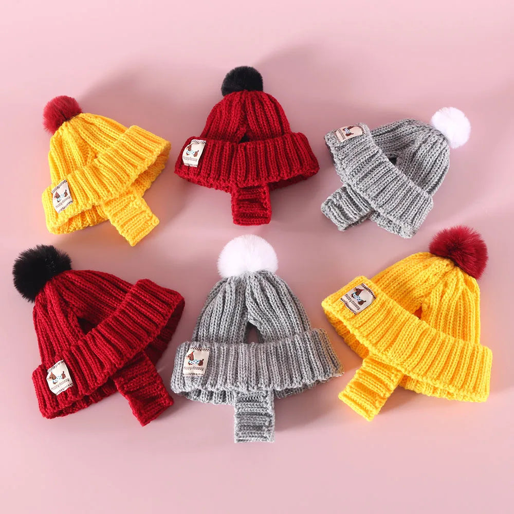 Knitted Hat with Plush Ball