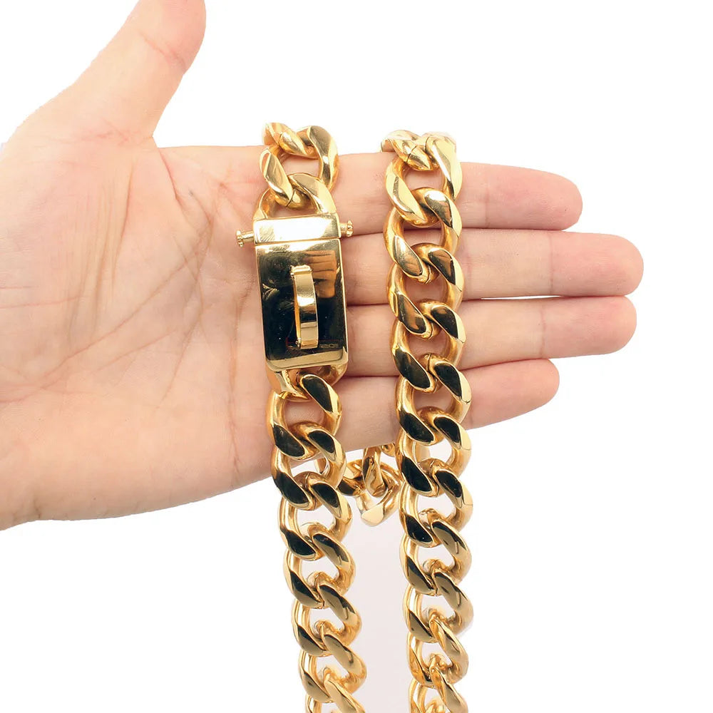 Large Dog Chain Collar | 19mm Gold Buckle