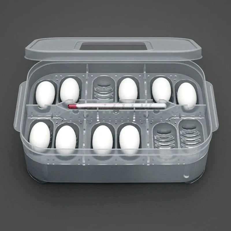 12 Egg Position Incubation Box for Reptiles and Amphibians | Durable Egg Holder and Hatching Box with Integrated Thermometer