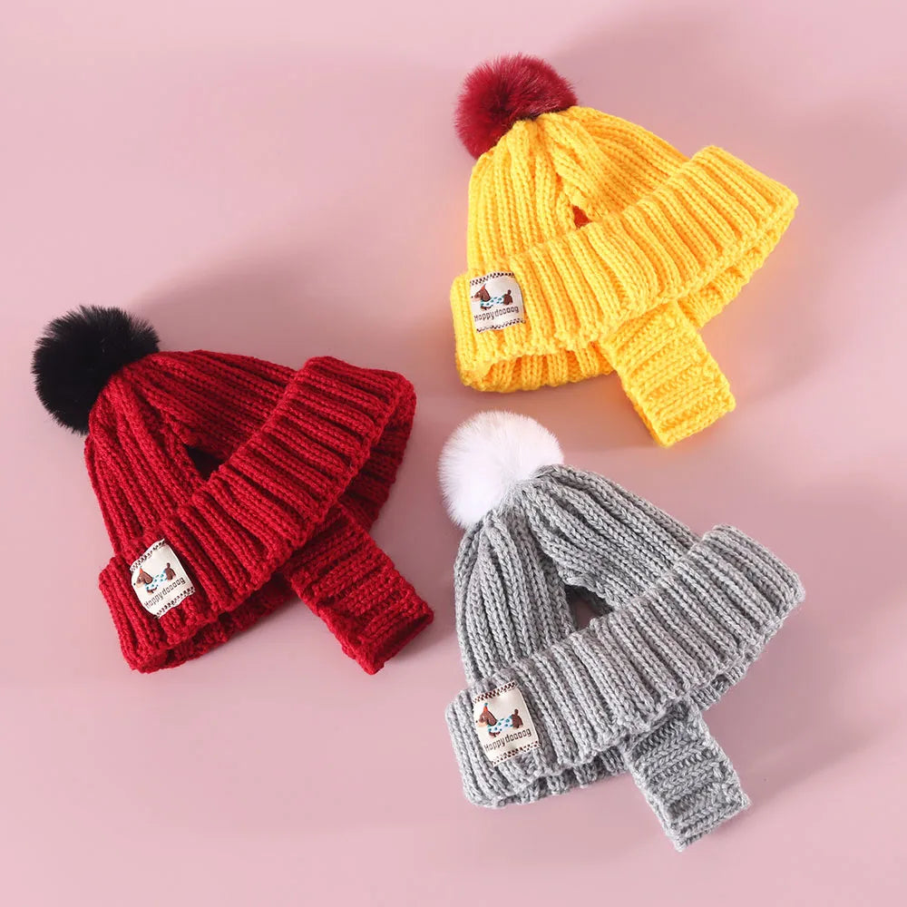Knitted Hat with Plush Ball