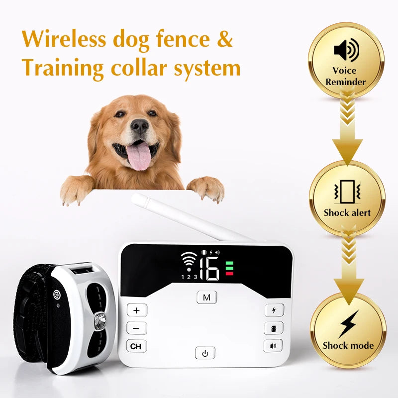 2-in-1 Wireless Electronic Dog Fence & Training Collar | Adjustable Beep, Vibration, Shock Modes for All Dog Sizes