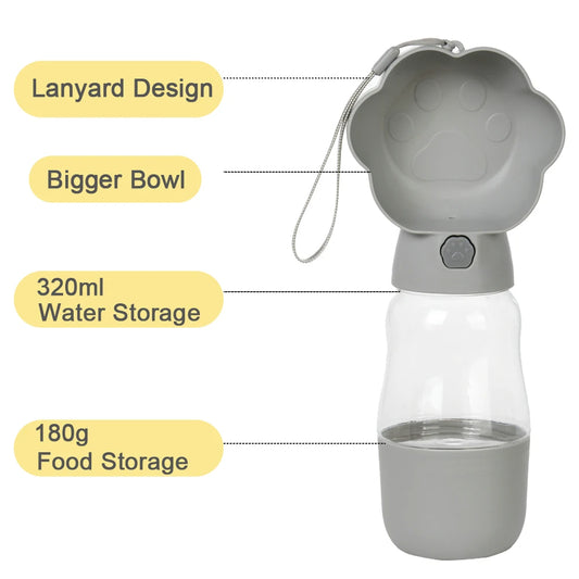 2 in 1 Dog Water Bottle with Food Container
