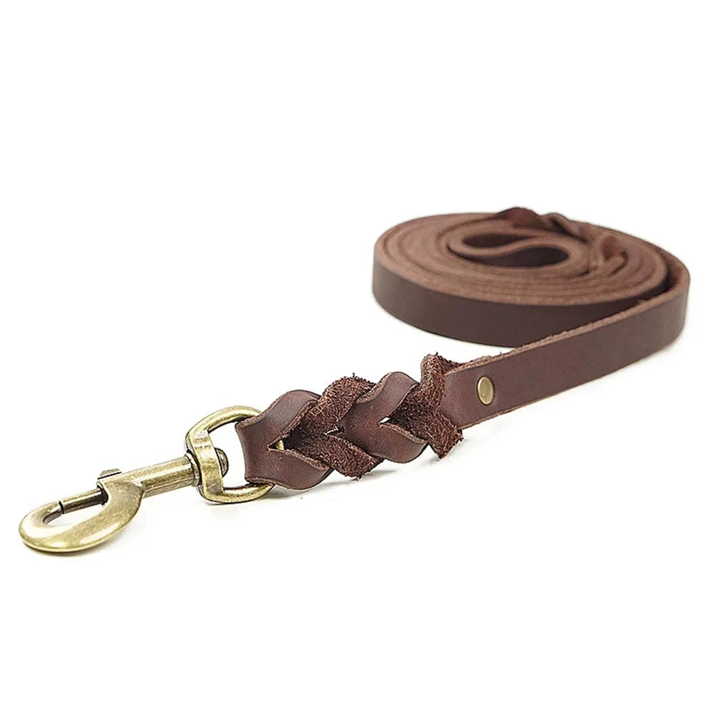Soft Real Leather Dog Leash | Braided Design