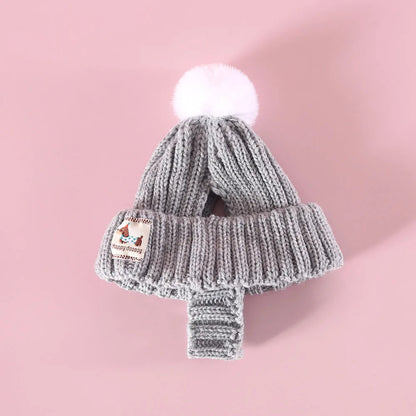 Knitted Hat with Plush Ball